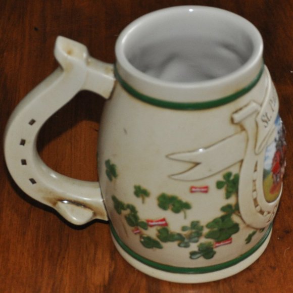 1996 Anheuser Busch Budweiser St. Patrick's Day Horseshoe Stein Clydesdales Mug - Picture 4 of 8